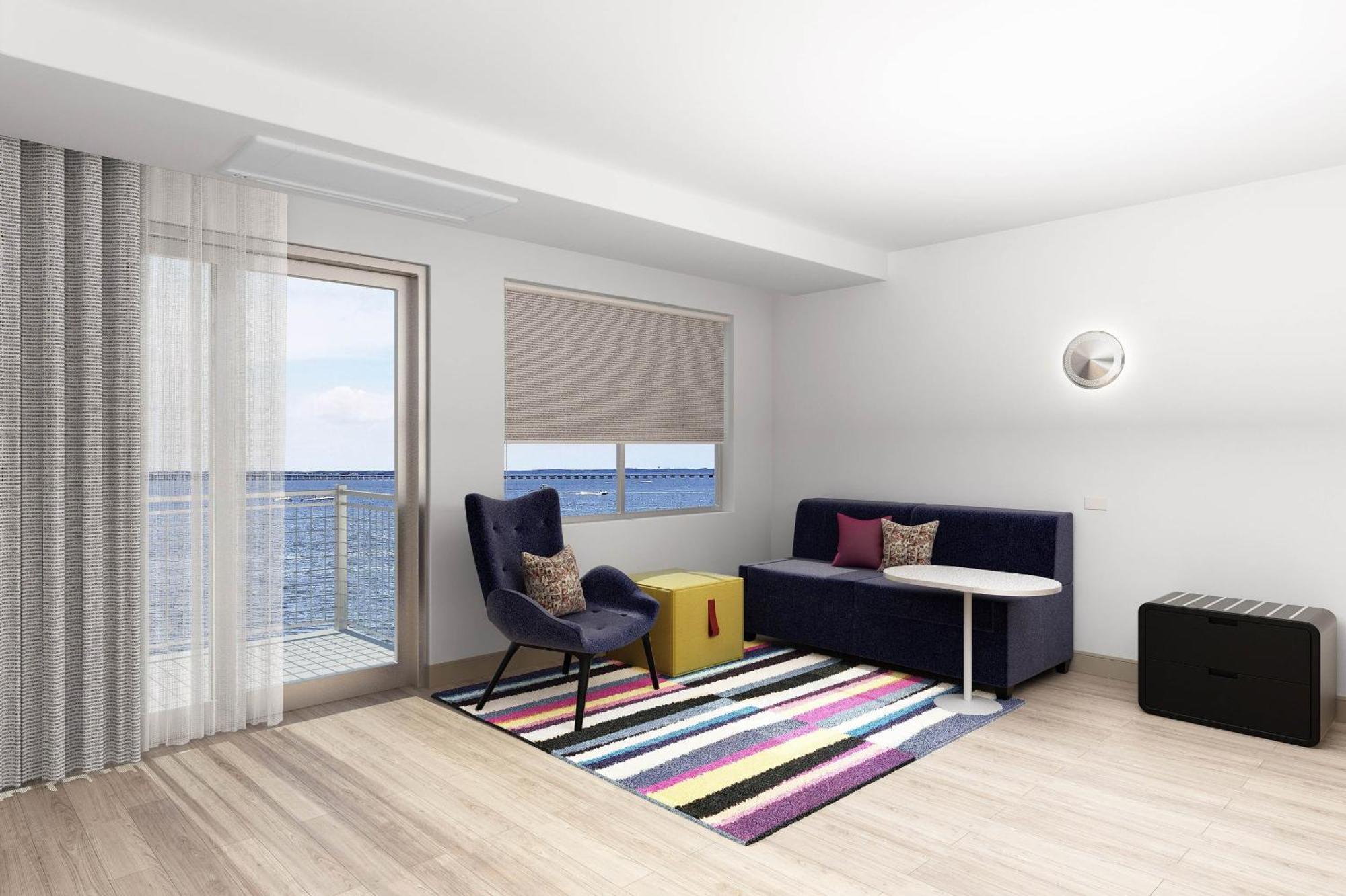 King Room Waterfront View Two Sofa Beds Balcony